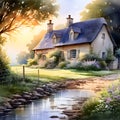 image of the painting french country cottage art and watercolor.