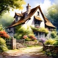 image of the painting french country cottage art and watercolor.