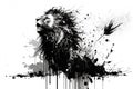 Image painting of a lion drawing using a brush and black ink on white background. Wildlife animals. Illustration, Generative AI