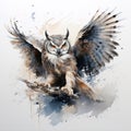 Image of painting owl is flying on white background. Birds. Wildlife Animals. Illustration, Generative AI