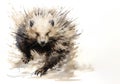 Image of painting porcupine running on a white background., Wildlife Animals