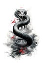 Image of painting very fierce king cobra ancient chinese style on a white background., Reptile., Wildlife Animals