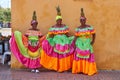 Image of Palenqueras with bright cloths and pineapples on their heads in Cartagena, Colombia Royalty Free Stock Photo