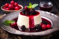 Panna cotta with berry compote tasty dessert background