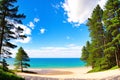 panorama of the sea shore surf sandy beach pine forest baltic sea latvia made with Generative AI