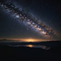 Panorama view universe space shot of milky way galaxy with stars on a night sky background. made with Generative AI