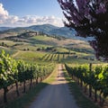 Panoramic view of scenic Tuscany landscape with vineyard in the Chianti region, Tuscany, Italy made with Generative AI Royalty Free Stock Photo