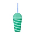 An image of a paper cup with a straw. A plastic cup for fast food. A green beverage cup with a straw. Vector Royalty Free Stock Photo