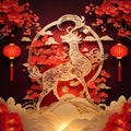 image of paper cut artwork, Chinese Lunar New Year festival illuminate.