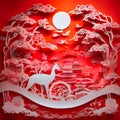 image of paper cut artwork, Chinese Lunar New Year festival illuminate.