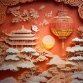 image of paper cut artwork, Chinese Lunar New Year festival illuminate.