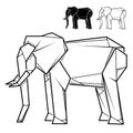 Image of paper elephant origami contour drawing.