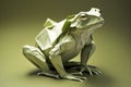 Image of paper origami art. Handmade paper green frog. Amphibian. Animals. illustration, generative AI Royalty Free Stock Photo