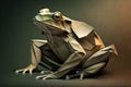 Image of paper origami art. Handmade paper green frog. Amphibian. Animals. illustration, generative AI Royalty Free Stock Photo