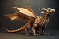 Image of paper origami art. Handmade paper brown dragon. Animals. illustration, generative AI