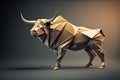 Image of paper origami art. Handmade paper bull. wildlife. Animal. illustration, generative AI