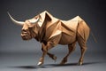 Image of paper origami art. Handmade paper bull. wildlife. Animal. illustration, generative AI