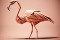 Image of paper origami art. Handmade paper flamingo. wildlife. Animals. illustration, generative AI