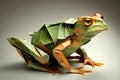 Image of paper origami art. Handmade paper green frog. Amphibian. Animals. illustration, generative AI Royalty Free Stock Photo