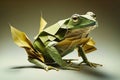 Image of paper origami art. Handmade paper green frog. Amphibian. Animals. illustration, generative AI Royalty Free Stock Photo