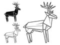 Image of paper origami of deer contour drawing by line.