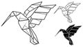 Image of paper origami of humming bird colibri contour drawing by line. Royalty Free Stock Photo