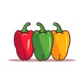 Image of paprika in flat design. Colored peppers on white background Royalty Free Stock Photo