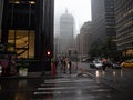 Image of Park Avenue on a rainy and foggy day. The Helmsley Building can also be seen in the background. Royalty Free Stock Photo