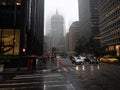 Image of Park Avenue on a rainy and foggy day. The Helmsley Building can also be seen in the background. Royalty Free Stock Photo