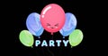 Image of party text over colorful balloons on black background Royalty Free Stock Photo