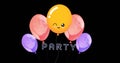 Image of party text over colorful balloons on black background Royalty Free Stock Photo