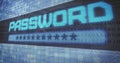 Image of password text and binary coding data processing over blue background Royalty Free Stock Photo