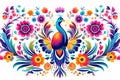 Image of pattern design using peacock and flowers and leaves. Wildlife Animals. Bird. Illustration, Generative AI Royalty Free Stock Photo