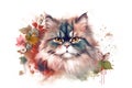 Image of a persian cat face surrounded by colorful tropical flowers. Pet. Animals. Illustration, Generative AI Royalty Free Stock Photo