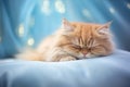 Image of persian cat sleeping lying on a mattress. Pet. Animals