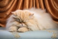 Image of persian cat sleeping lying on a mattress. Pet. Animals