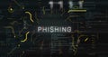 Image of phishing text and data processing over computer motherboard Royalty Free Stock Photo