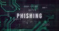 Image of phishing text over motherboard and data processing Royalty Free Stock Photo