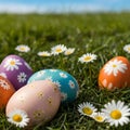 Daisy Delight: Easter Eggs Nestled Amongst Grass