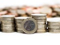 Image of pile of Euro coins with cent coins in the background close up Royalty Free Stock Photo