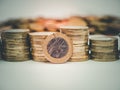 Image of pile of Euro coins with cent coins in the background close up Royalty Free Stock Photo