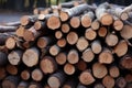 Image Pile of wood logs, trunks prepared for winter warmth