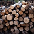 Image Pile of wood logs, trunks prepared for winter warmth