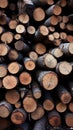 Image Pile of wood logs, trunks prepared for winter warmth