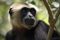 Image of pileated gibbon on the tree on nature background. Wildlife Animals. Illustration, generative AI