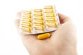 Image of pills hand white background Royalty Free Stock Photo