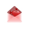 image of pink envelope with red hearts for valentine\'s day valentine card isolated on white background Royalty Free Stock Photo