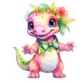 Pink floral dinosaur watercolor illustration