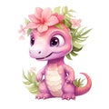 Pink floral dinosaur watercolor illustration