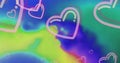 Image of pink hearts moving on multi coloured background Royalty Free Stock Photo